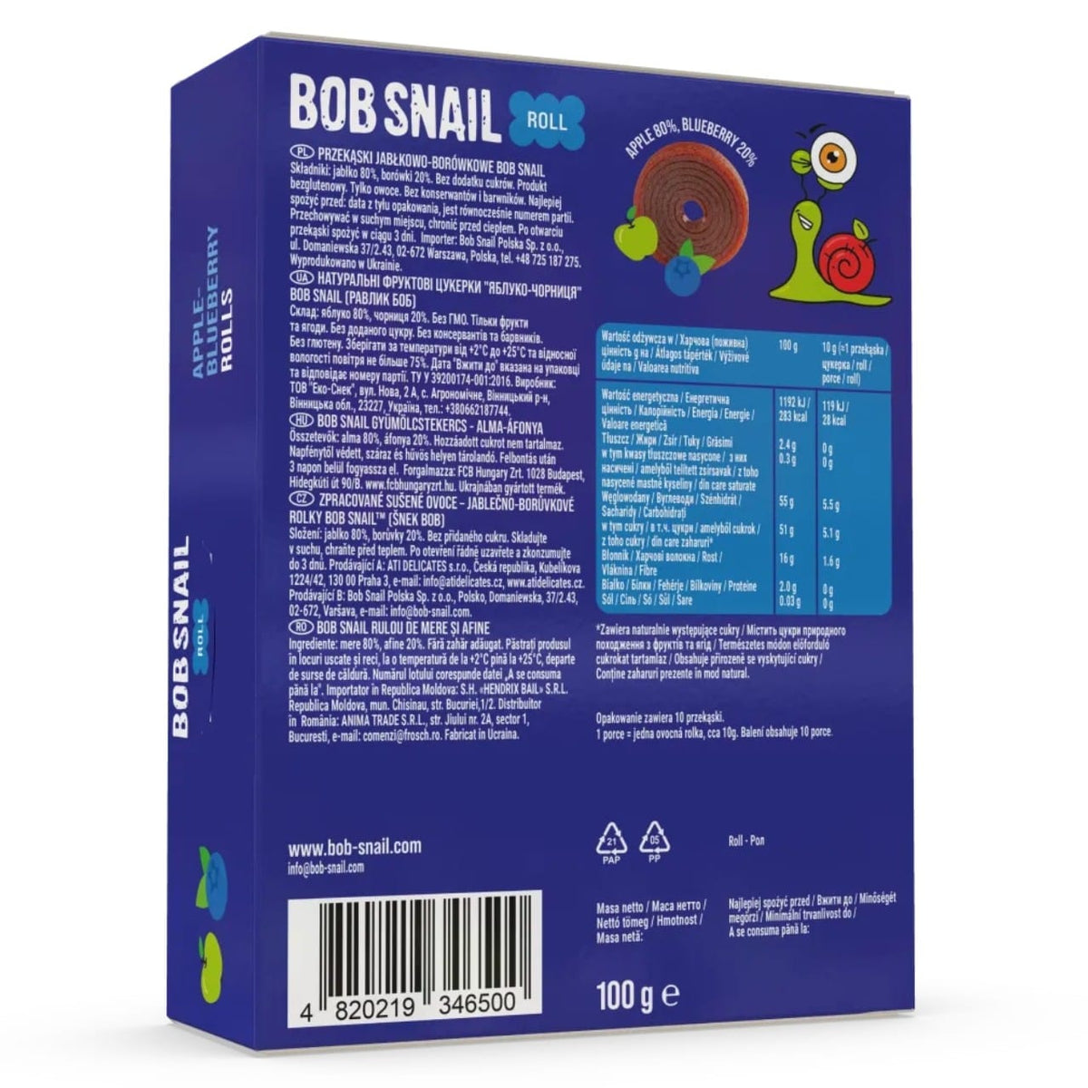 Bob Snail Rollsy Apple & Blueberry Snack with No Added Sugar - 100 g