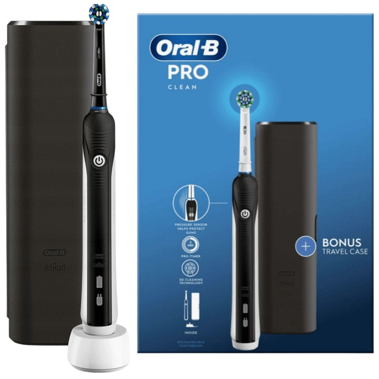 Oral-B Pro Series 1 Black Electric Toothbrush with Case + Brush Head - Black