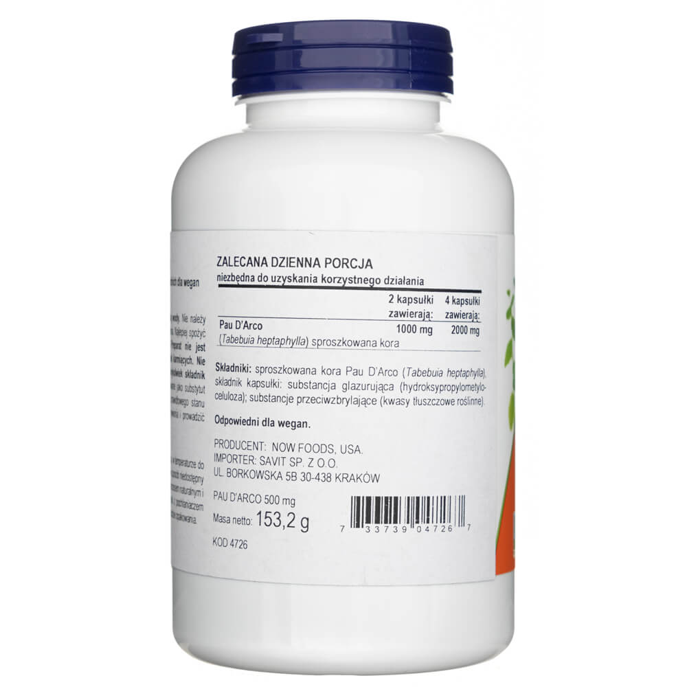 Now Foods Pau D'Arco 500 mg - 250 Veg Capsules