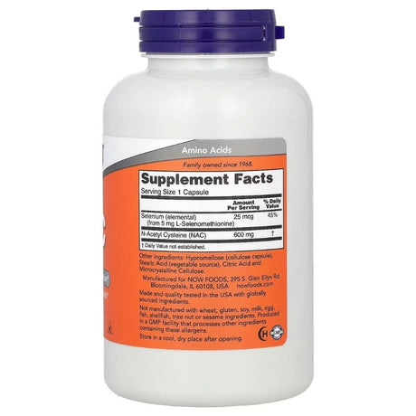 Now Foods NAC N-Acetyl Cysteine 600 mg - 250 Veg Capsules