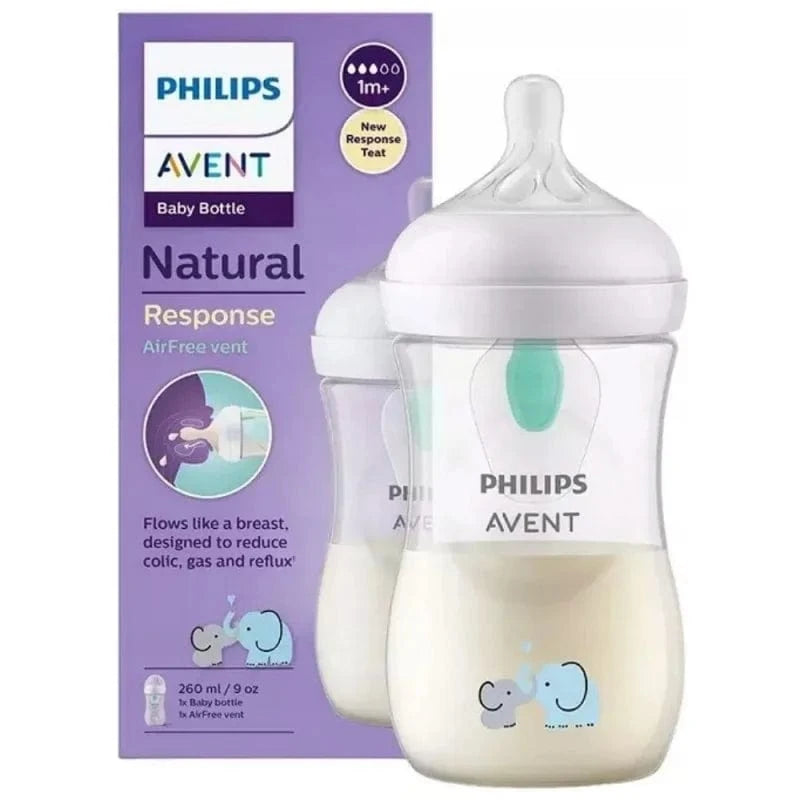 Philips Avent Responsive Natural Bottle with AirFree Anti-Colic Valve, Elephant - 260 ml