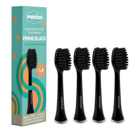 Puries Prime Black Electric Toothbrush Heads for Seysso - 4 Pieces