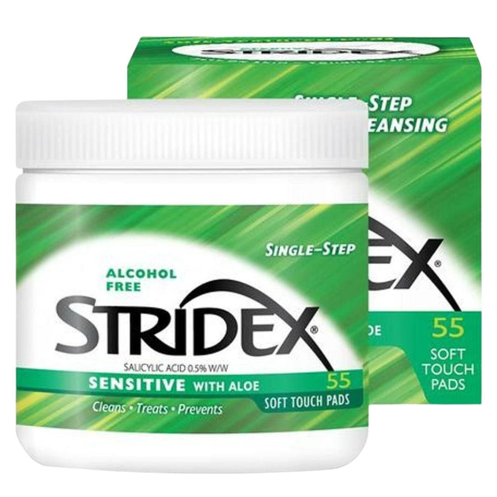 Stridex Gentle Cleansing Pads with Aloe Vera for Acne-Prone Skin - 55 Pieces