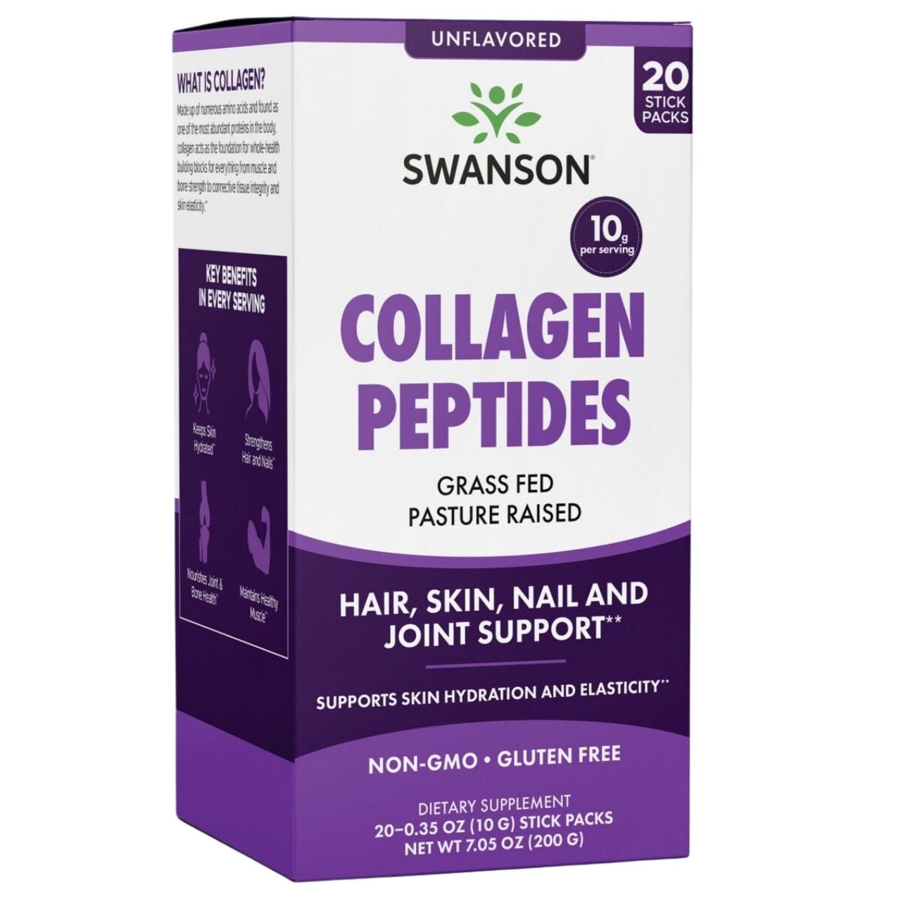 Swanson Ravarestroli Swanson Collagen Peptides, Unflavoured – 20 Sachets – Medpak