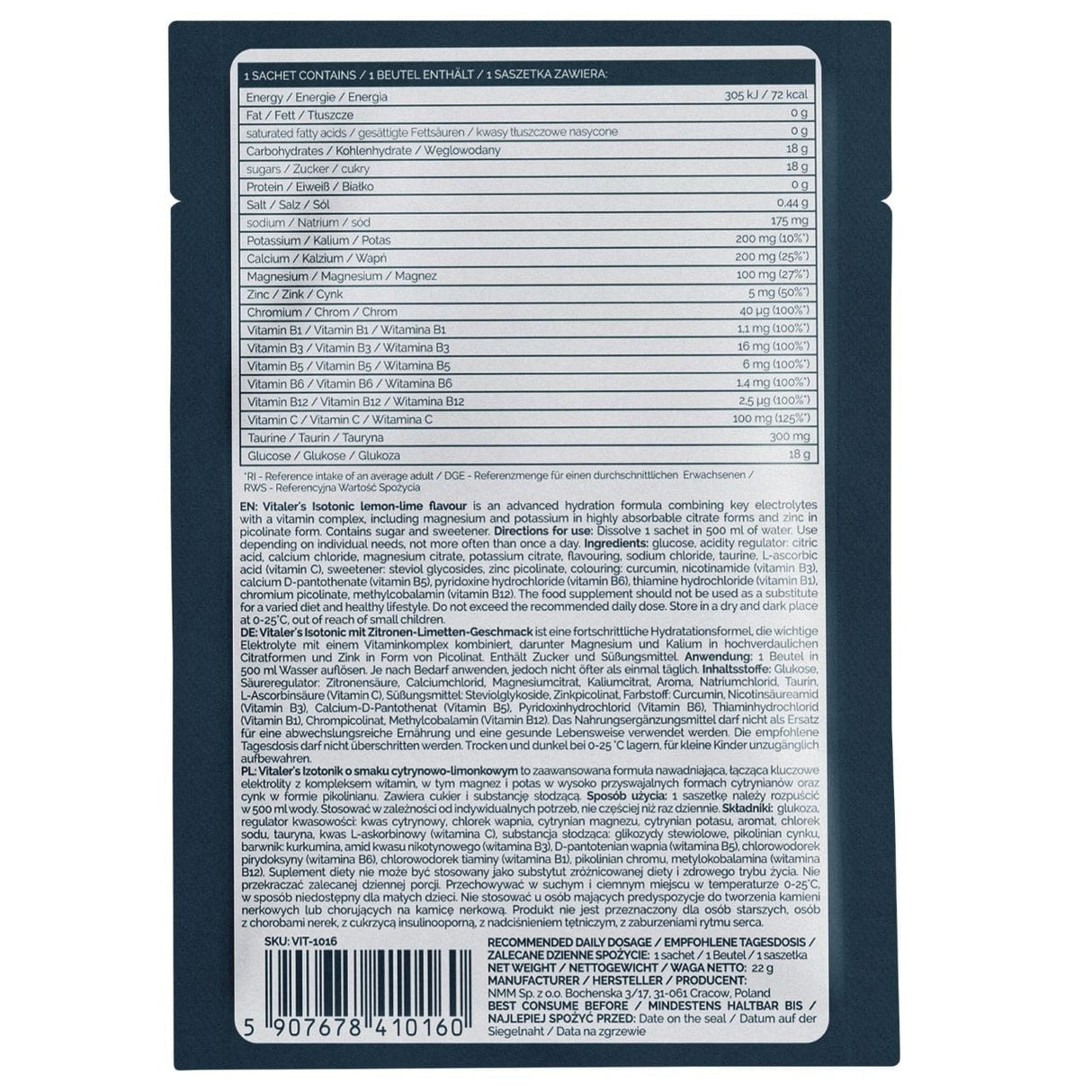 Vitaler's Sport Isotonic Drink, Lemon-Lime - 1 Sachet