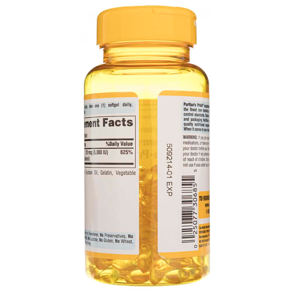 Puritan's Pride Vitamin D3 125 mcg (5000 IU) - 200 Softgels