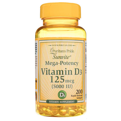 Puritan's Pride Vitamin D3 125 mcg (5000 IU) - 200 Softgels